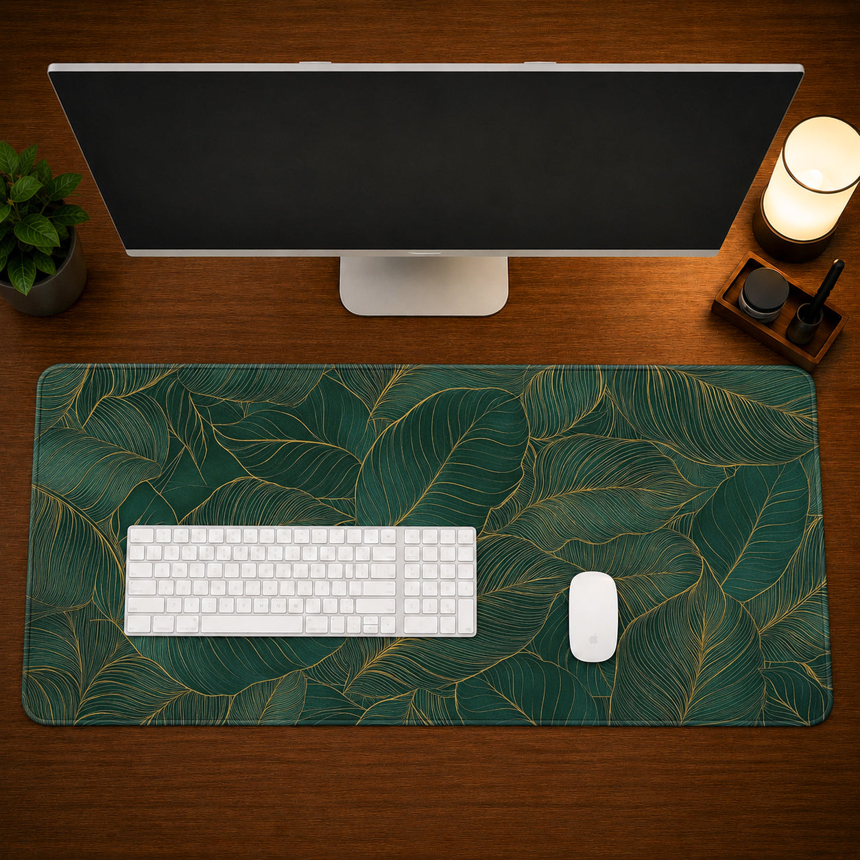 Golden Palm Leaves Desk Pad