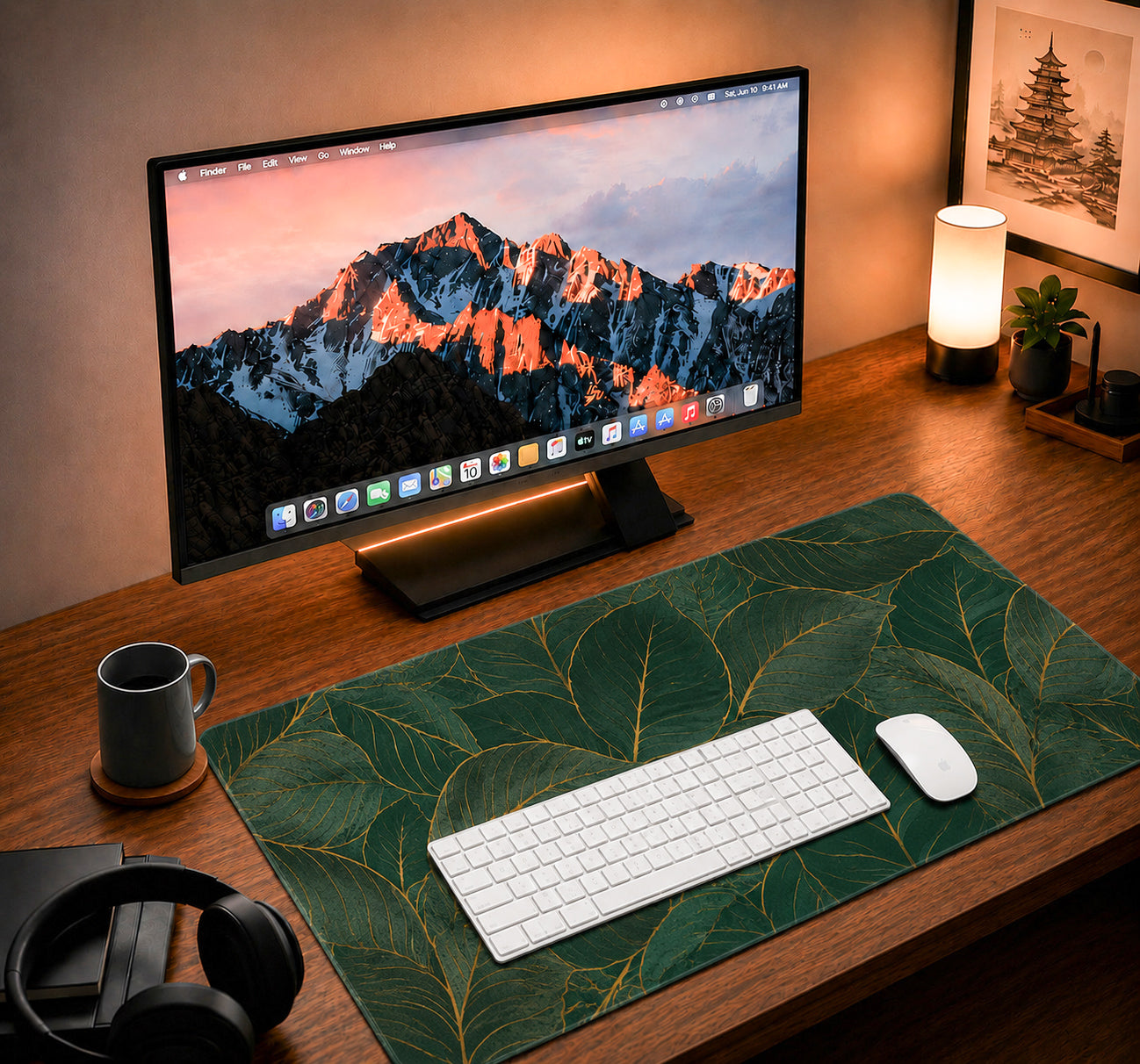 Golden Palm Leaves Desk Pad
