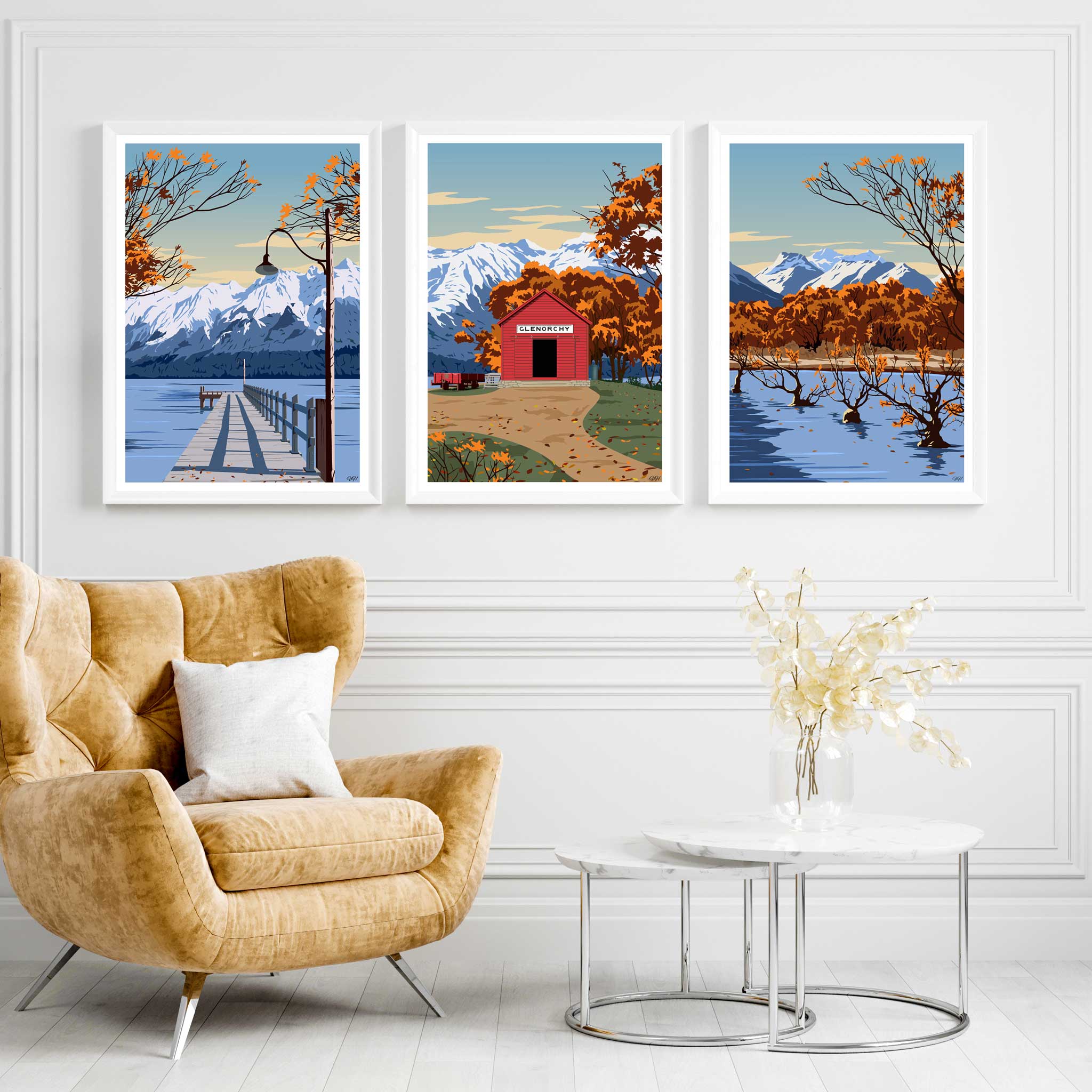 Glenorchy Red Shed Autumn Travel Poster, New Zealand