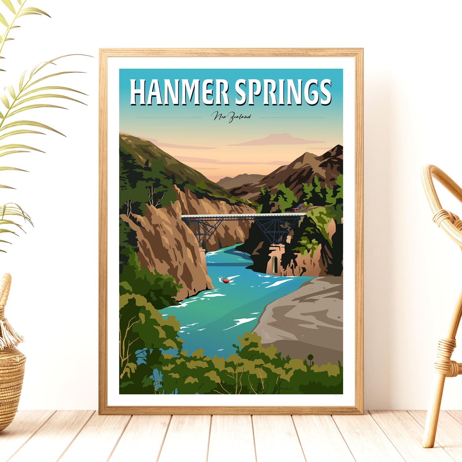 Hanmer Springs Travel Poster, New Zealand