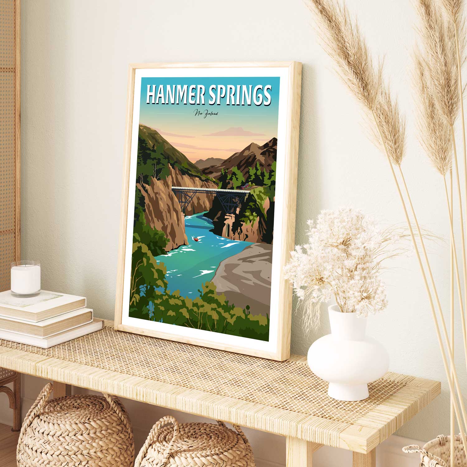 Hanmer Springs Travel Poster, New Zealand