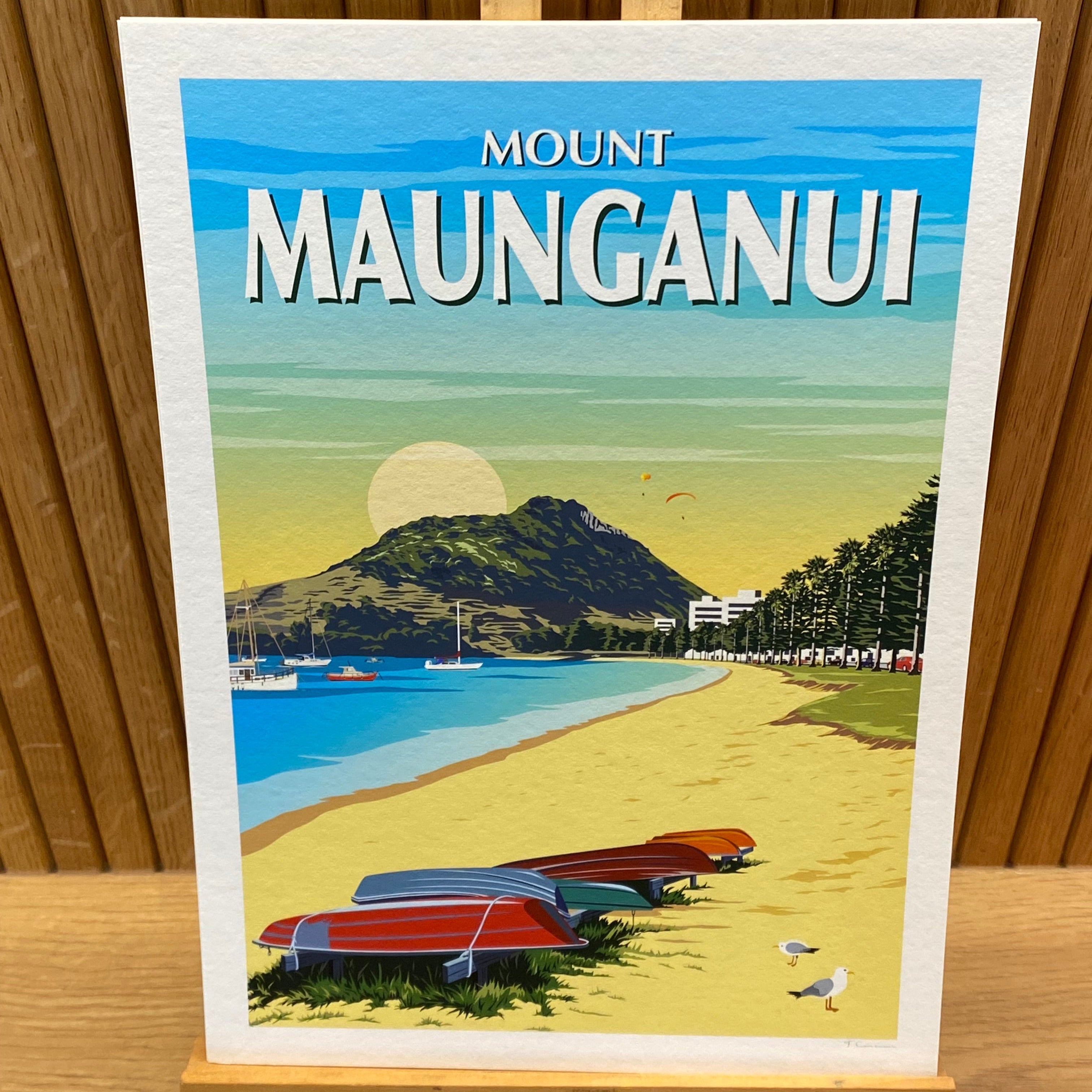 Mt Maunganui from Pilot Bay  New Zealand Travel Poster