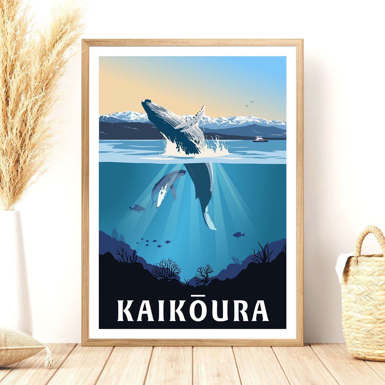 Kaikōura Whale Watching - Travel Poster, New Zealand