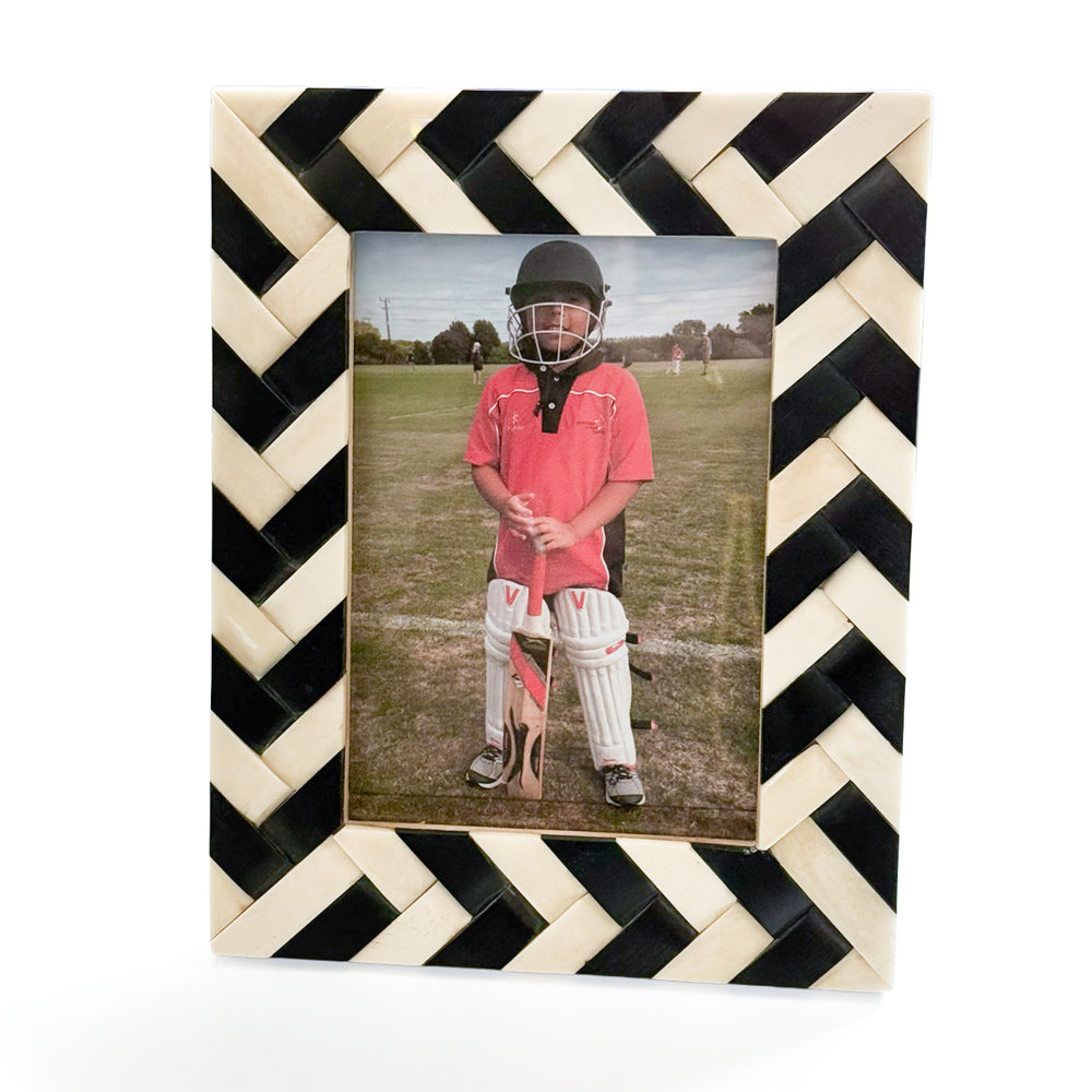 Braided Black & White Bone & Resin Photo Frame 5in x 7in