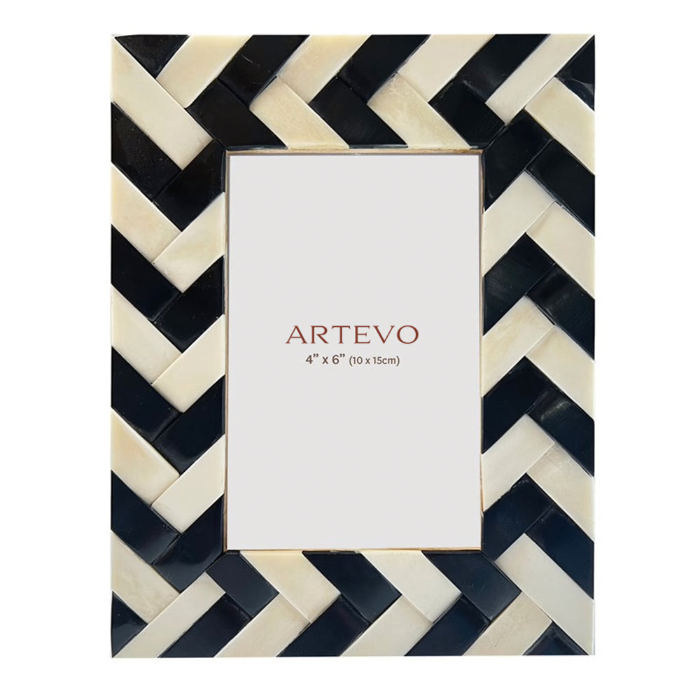 Braided Black & White Bone & Resin Photo Frame 4in x 6in