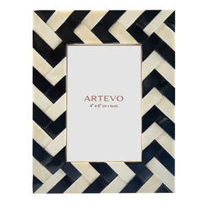 Braided Black & White Bone & Resin Photo Frame 4in x 6in