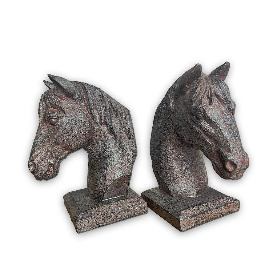 Horse head bookends, rusted cast iron finish - Artevo