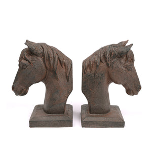 Horse head bookends, rusted cast iron finish - Artevo