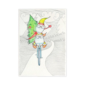 Elves on a bike Christmas Card - Little Difference NZ