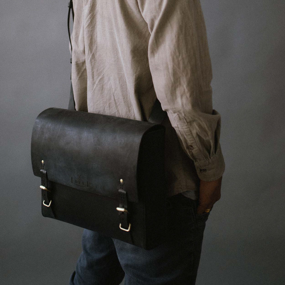 Black leather satchel bag - Loyal Workshop