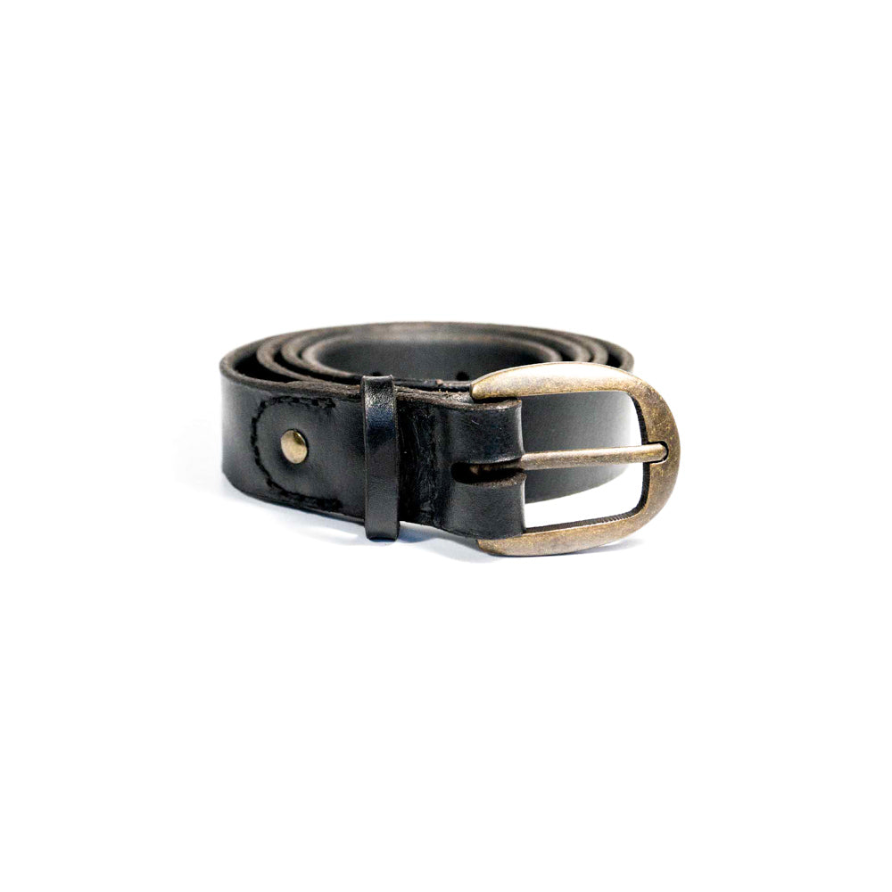 Black leather belt with a brass buckle - Sidekick - Loyal Workshop