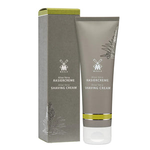 Muhle Aloe Vera shaving cream tube and packaging on a white background