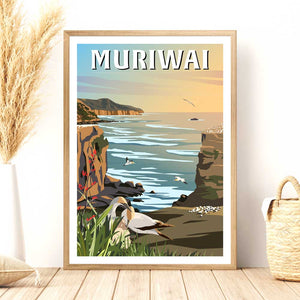Muriwai Gannet Colony - Travel Poster of New Zealand