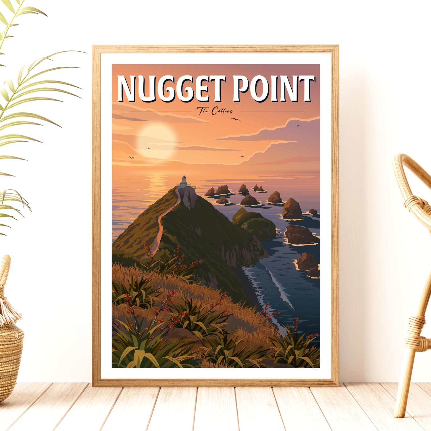 Nugget Point Travel Poster, Otago, New Zealand