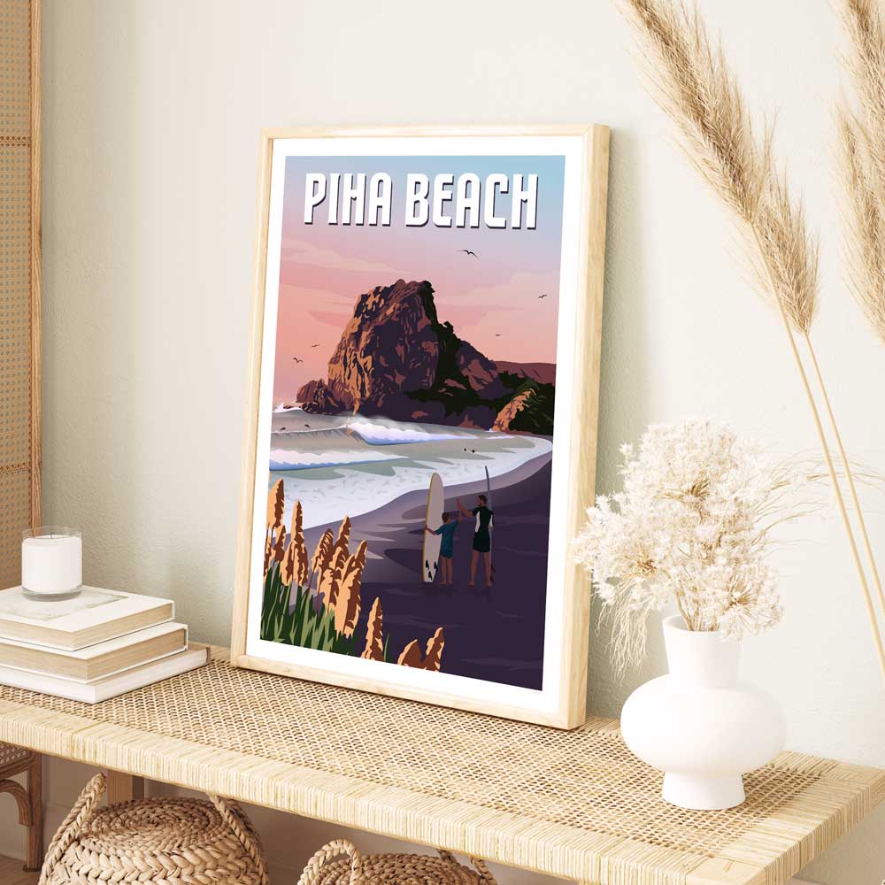 Piha Surf Travel Poster of New Zealand