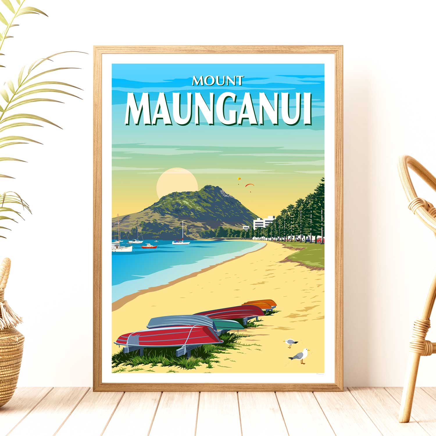 Mt Maunganui from Pilot Bay  New Zealand Travel Poster
