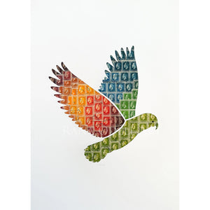 print of kea bird made from vintage New Zealand postage stamps - Artist Rana Odell