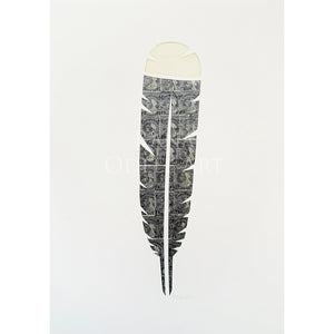 print of huia feather made from vintage New Zealand postage stamps - Artist Rana Odell