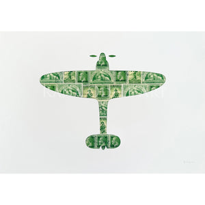 print of spitfire made from vintage New Zealand postage stamps - Artist Rana Odell