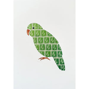 print of kakapo made from vintage New Zealand postage stamps - Artist Rana Odell