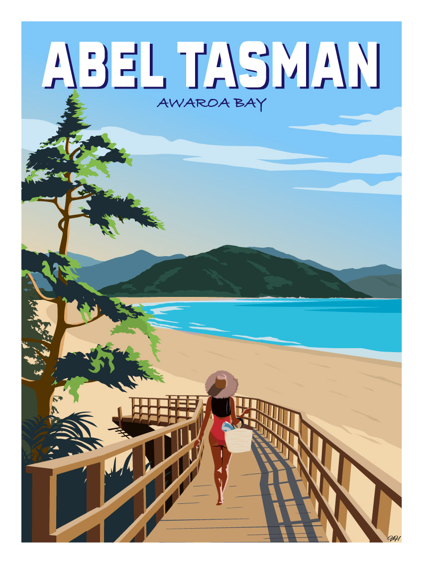 Abel Tasman - Awaroa Bay - Travel Poster, New Zealand