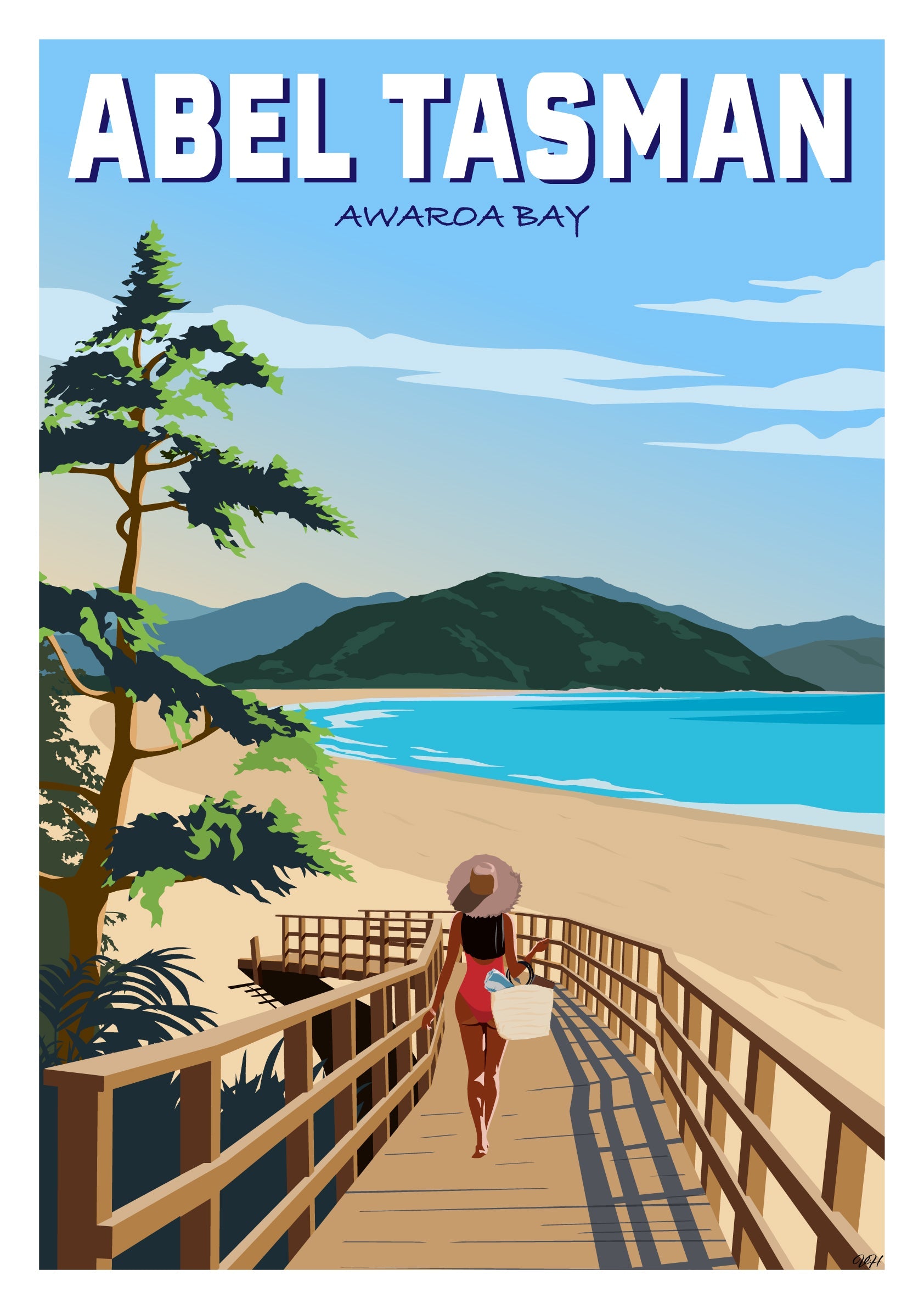 Abel Tasman - Awaroa Bay - Travel Poster, New Zealand