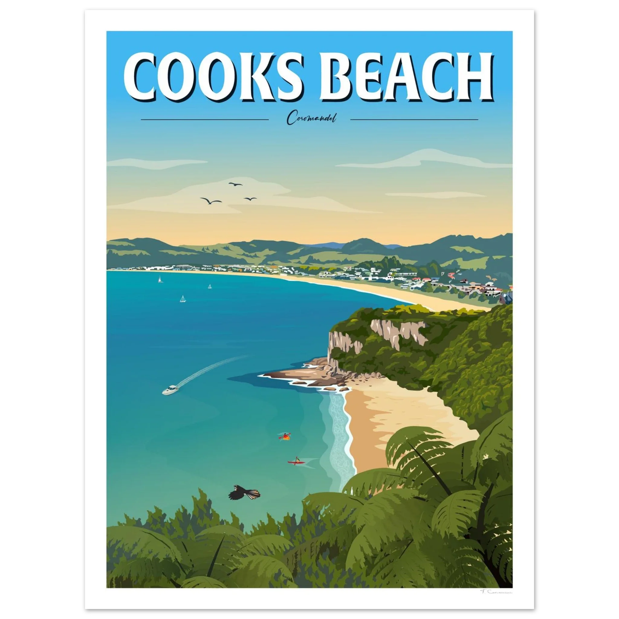 Cooks Beach, Coromandel New Zealand Travel Poster