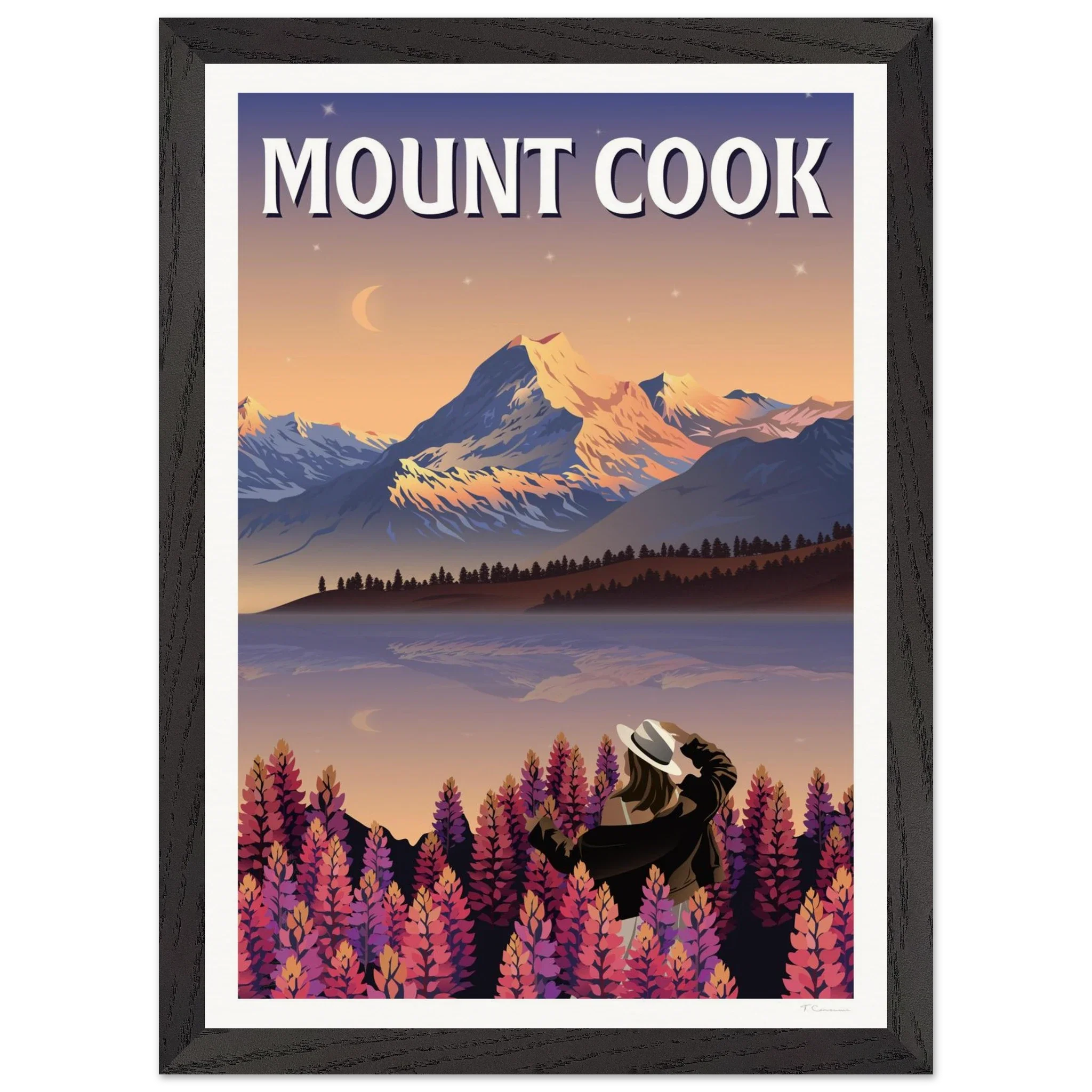Mount Cook Lupins Travel Poster - Canterbury, New Zealand