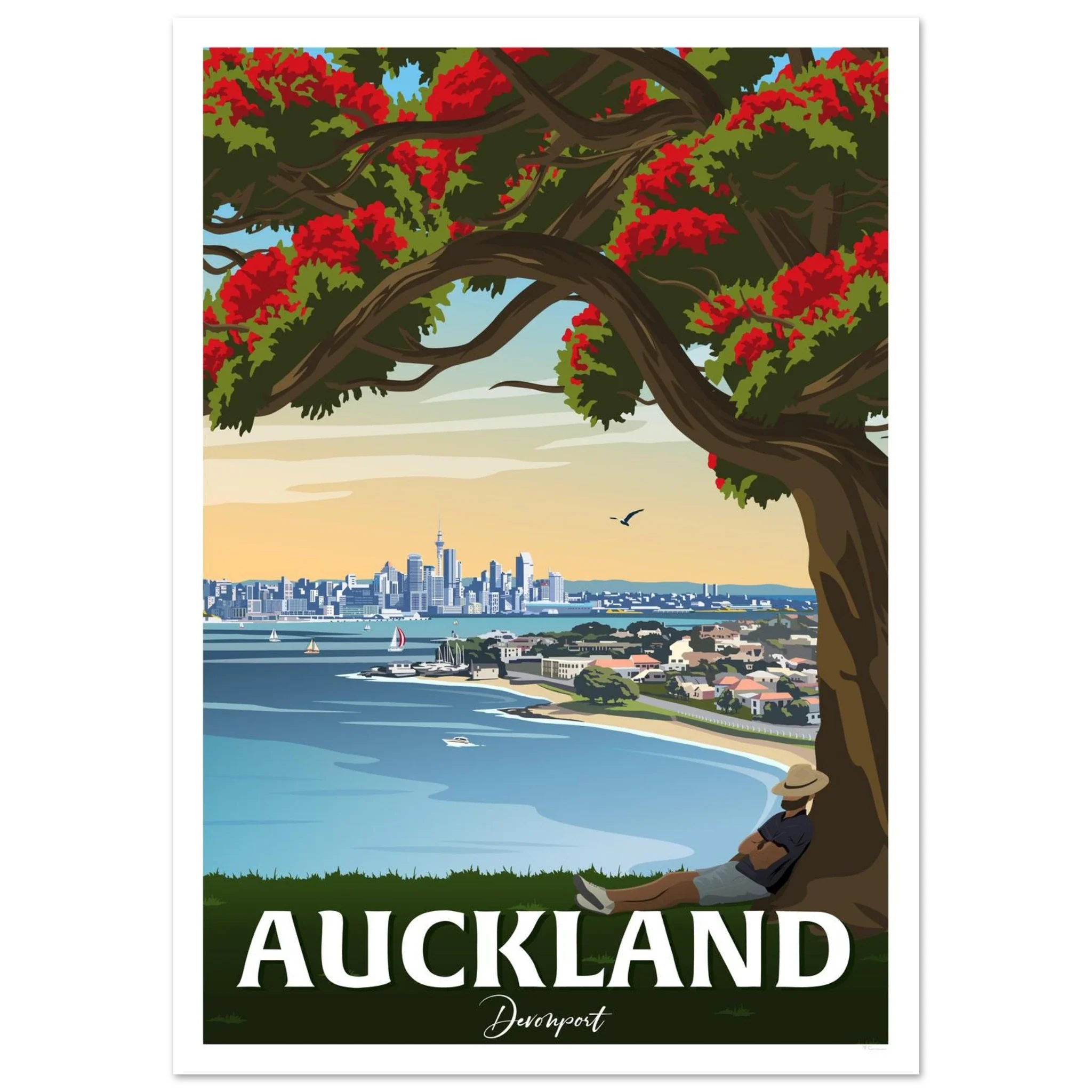 Auckland from Northhead New Zealand Travel Poster