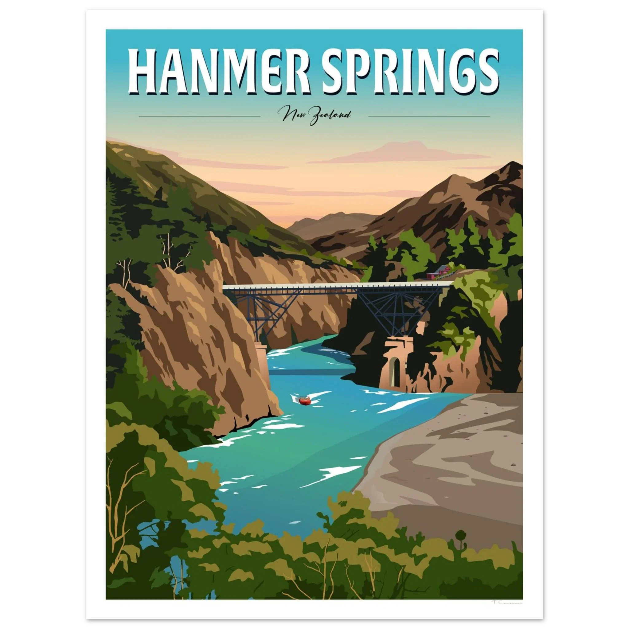 Hanmer Springs Travel Poster, New Zealand