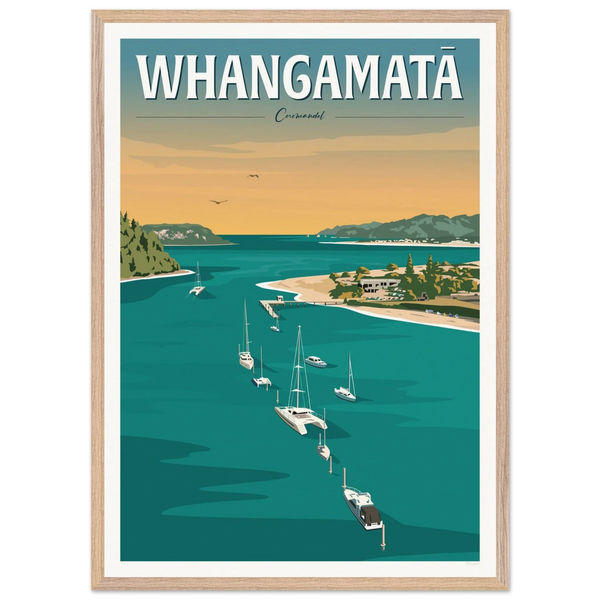 Whangamata Harbour Travel Poster, New Zealand
