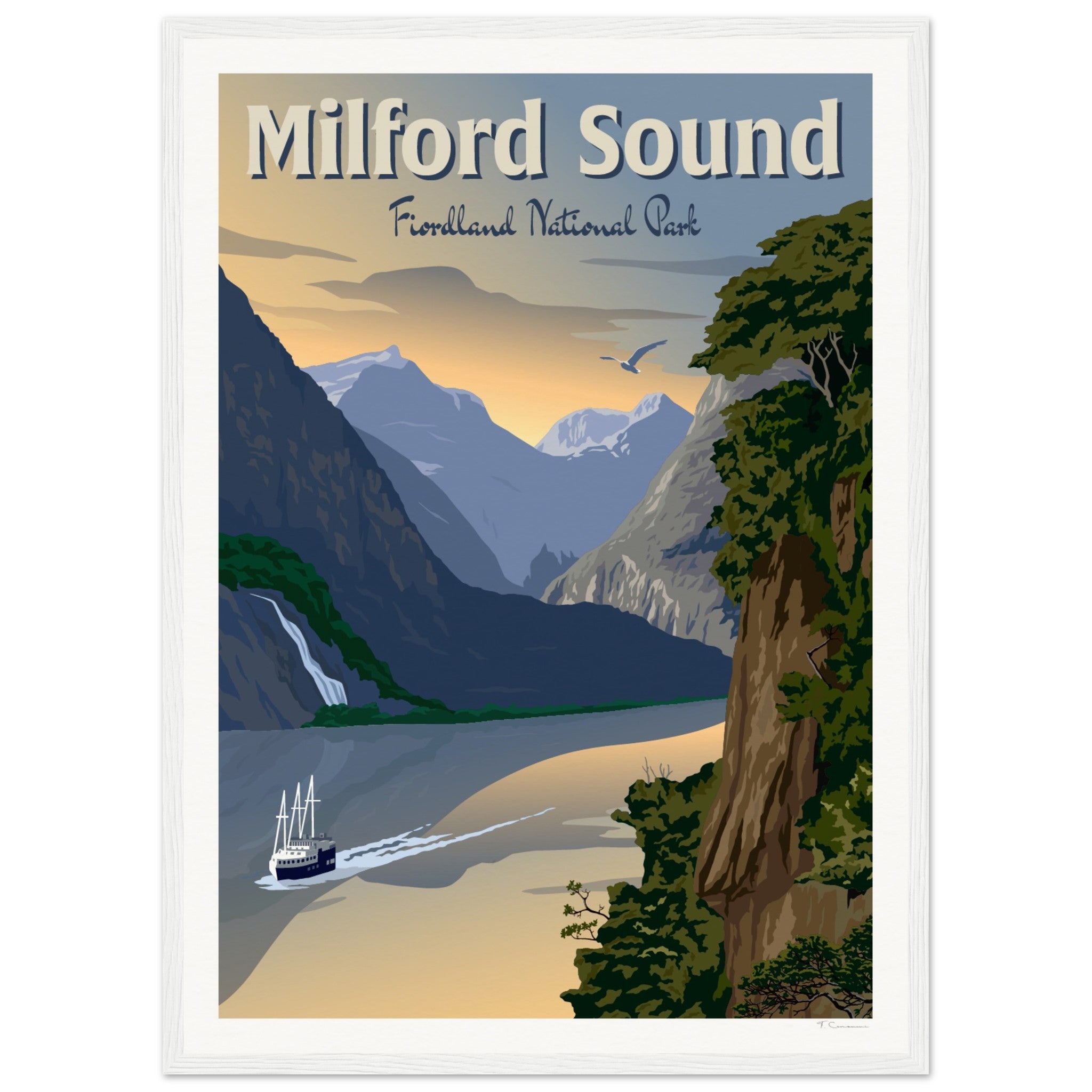 Milford Sound - Fiordland National Park - Travel Poster, New Zealand