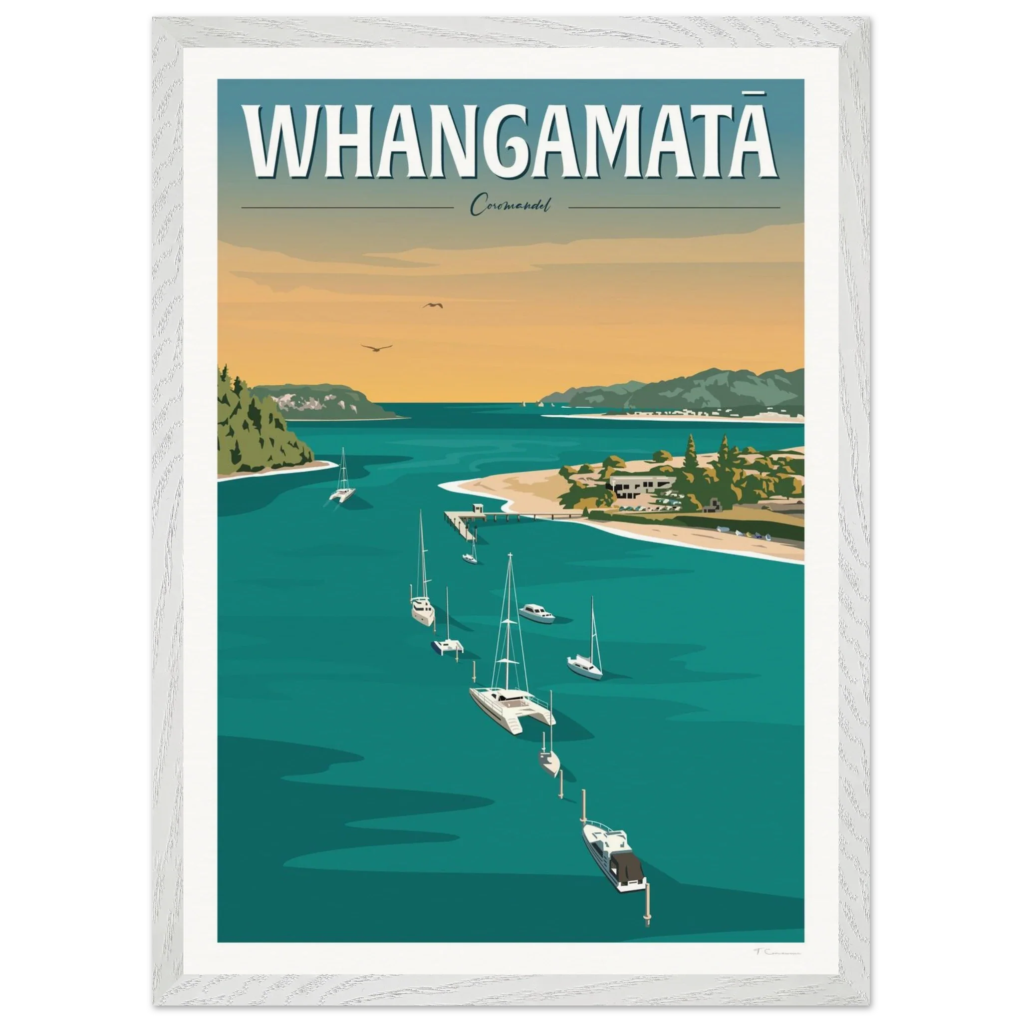 Whangamata Harbour Travel Poster, New Zealand