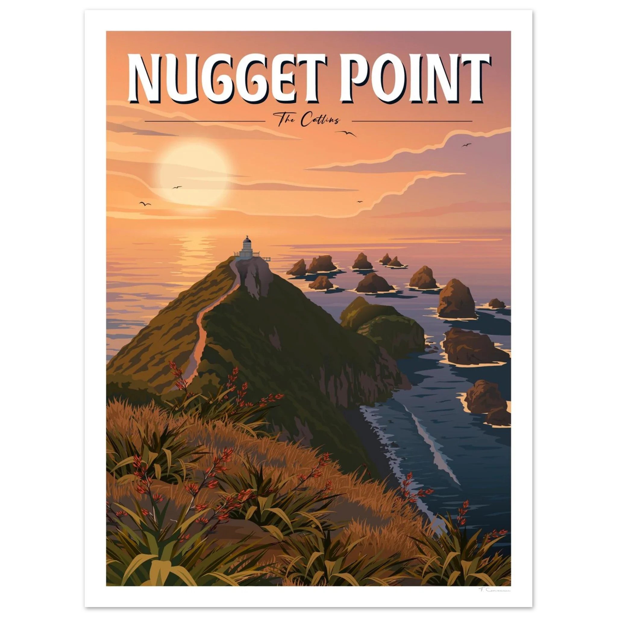 Nugget Point Travel Poster, Otago, New Zealand