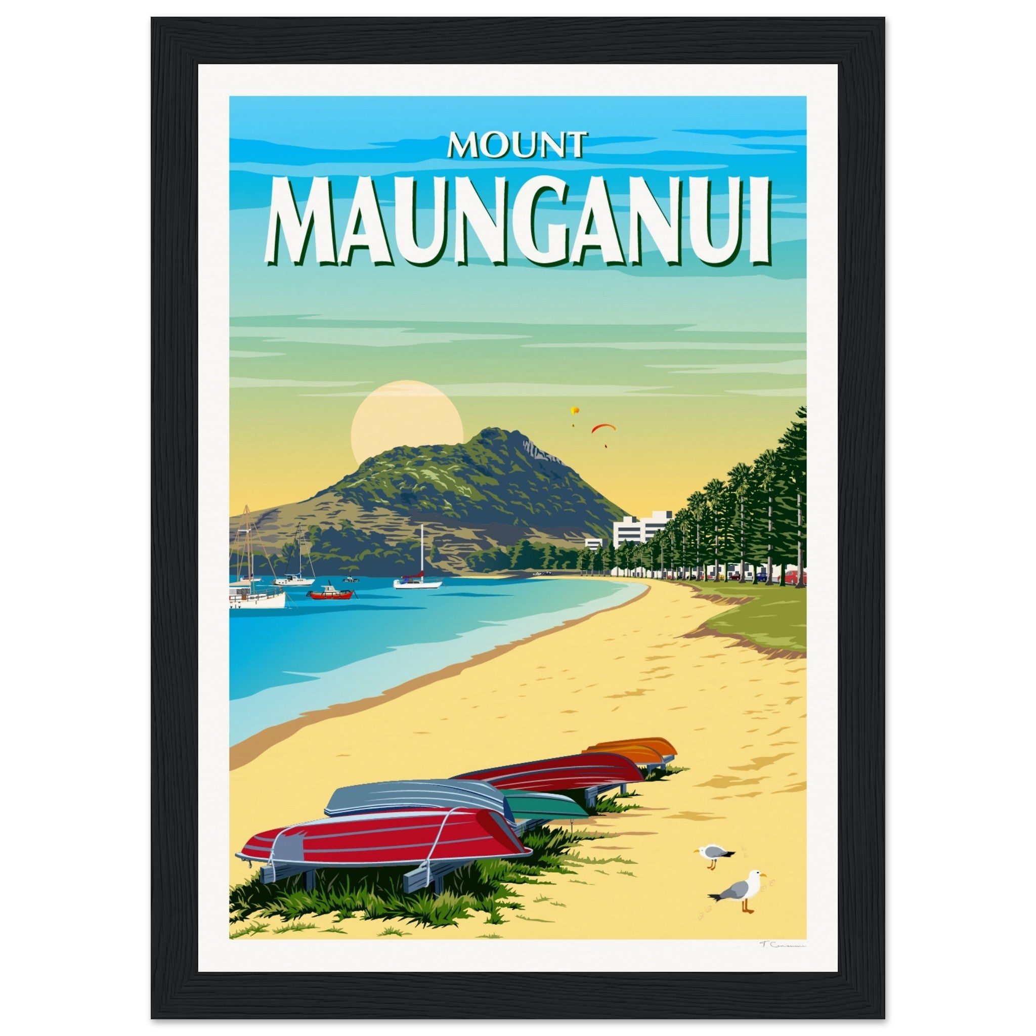 Mt Maunganui from Pilot Bay  New Zealand Travel Poster