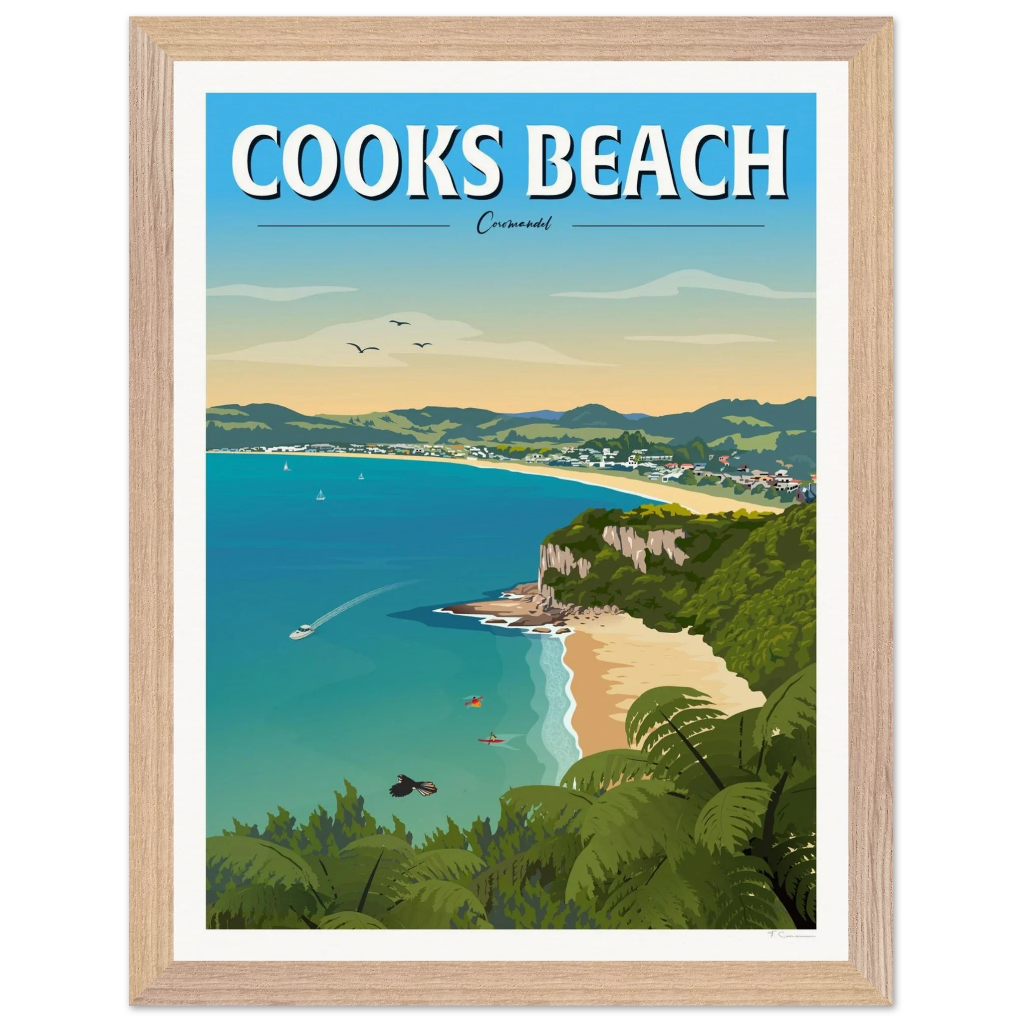 Cooks Beach, Coromandel New Zealand Travel Poster