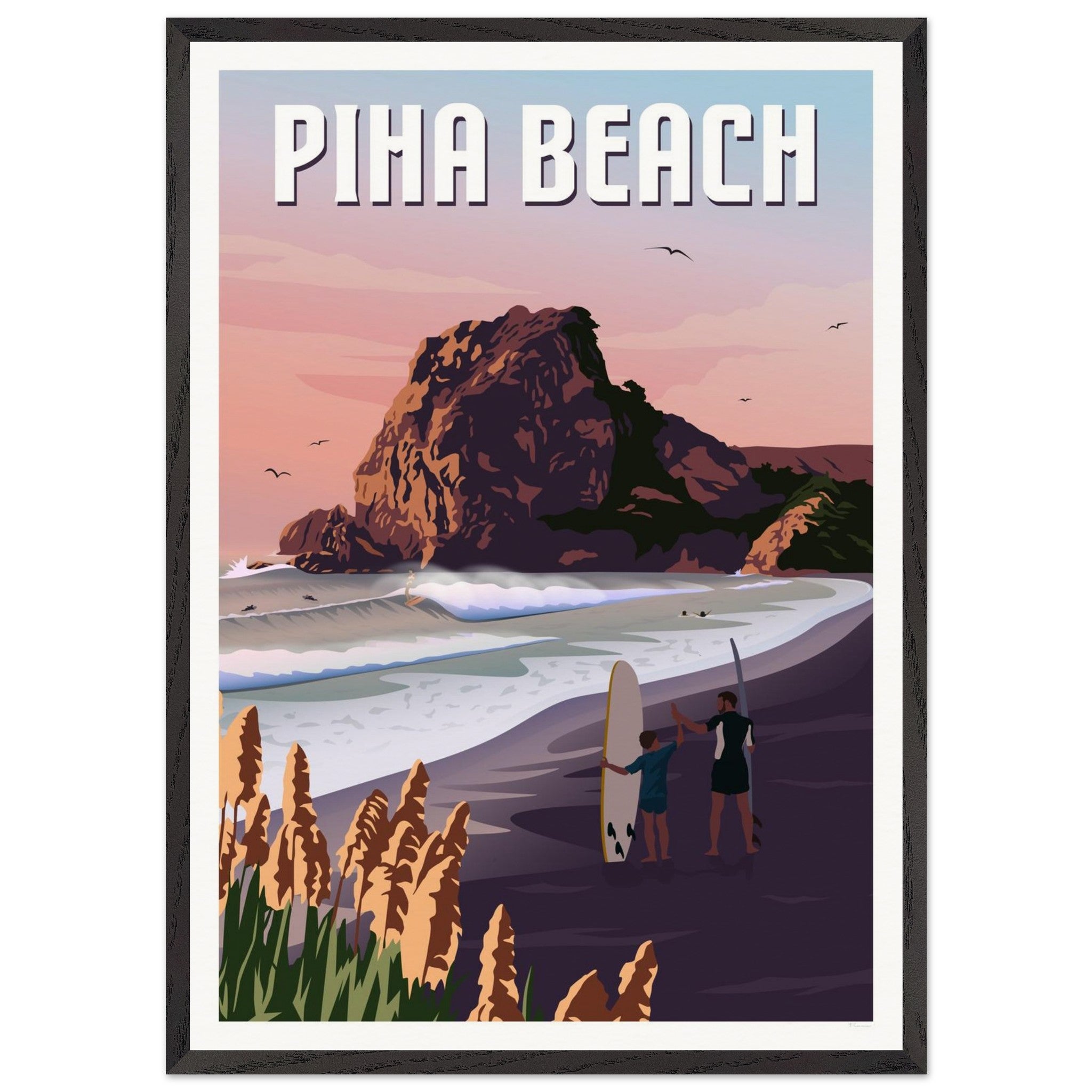 Piha Surf Travel Poster of New Zealand