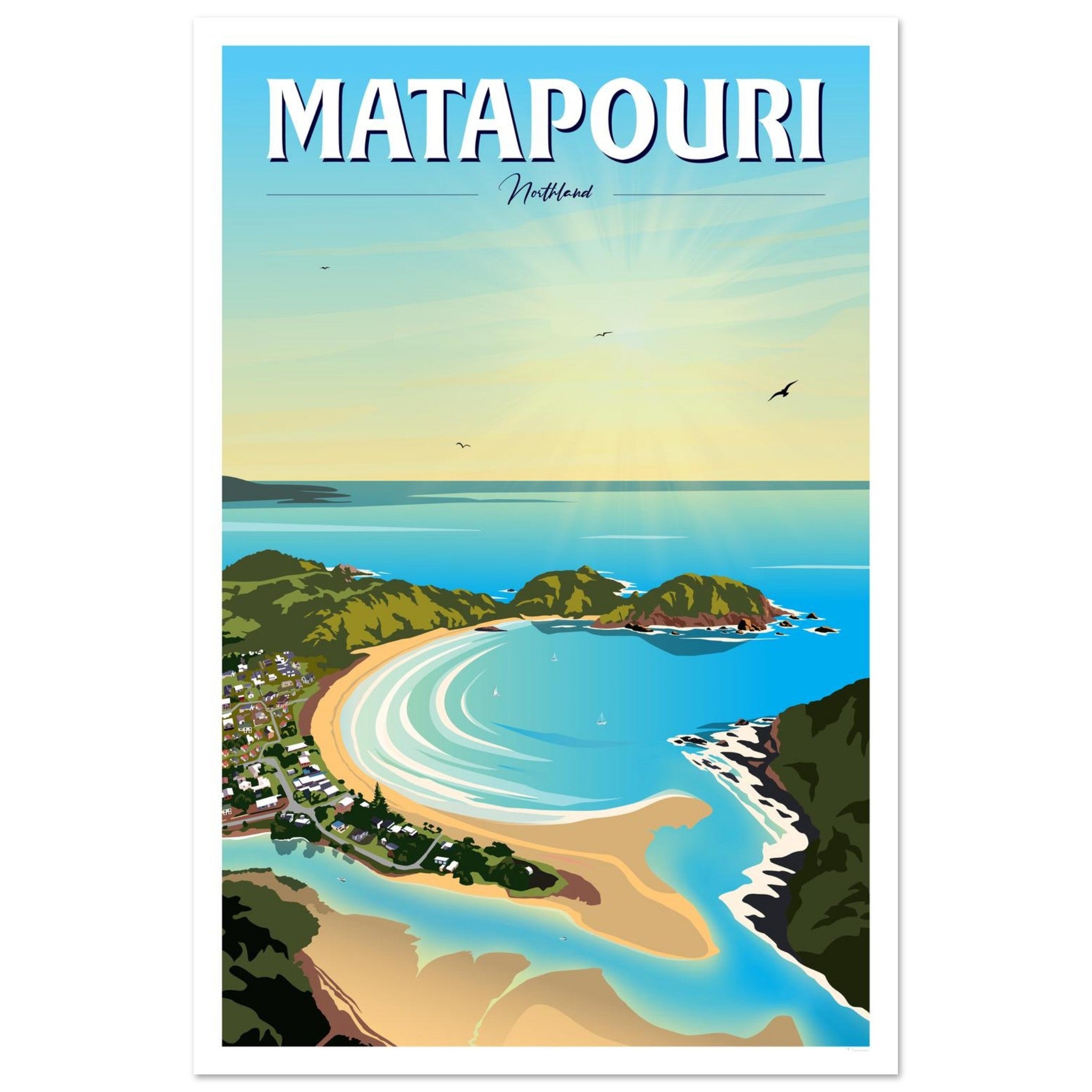Matapouri Travel Poster, New Zealand