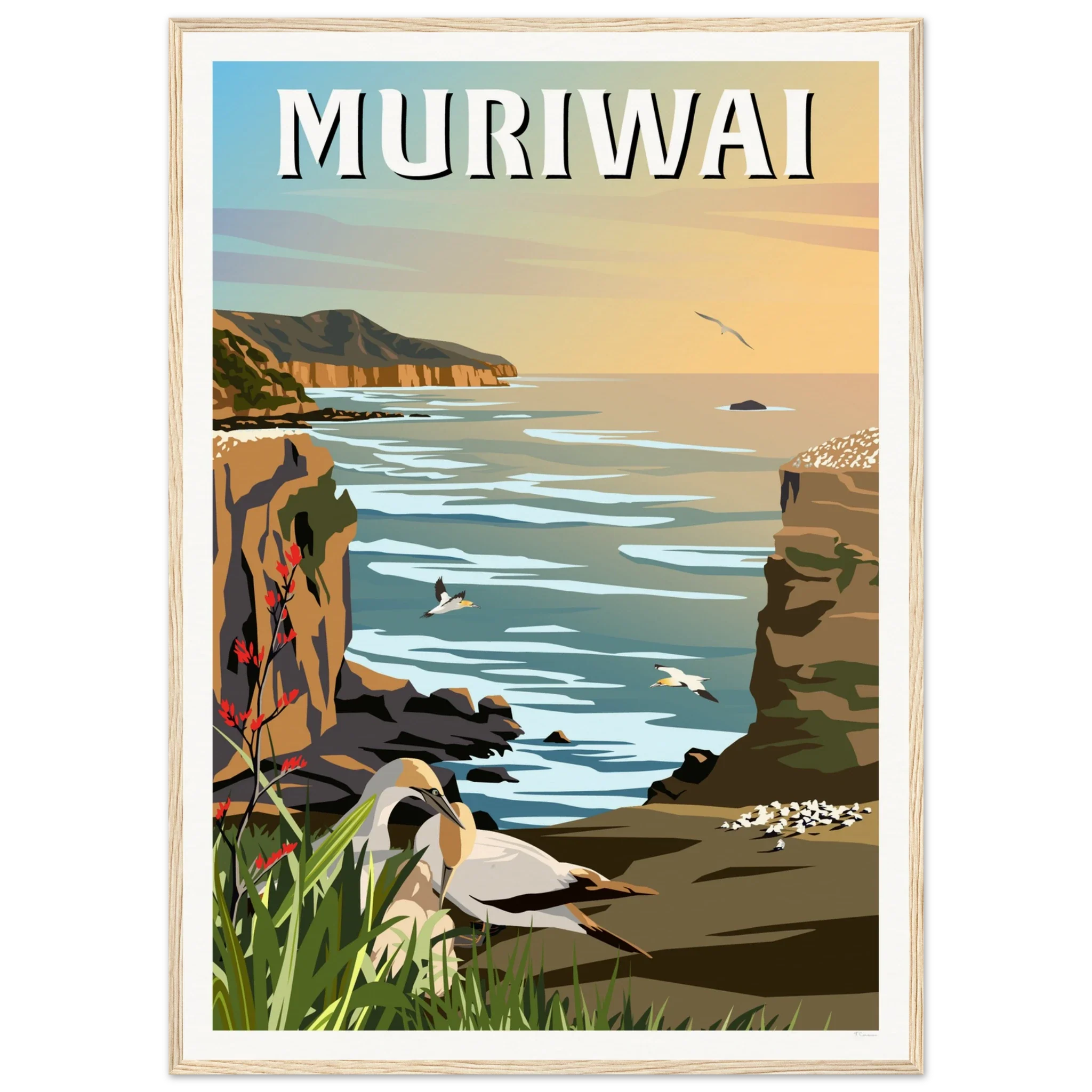 Muriwai Gannet Colony - Travel Poster of New Zealand