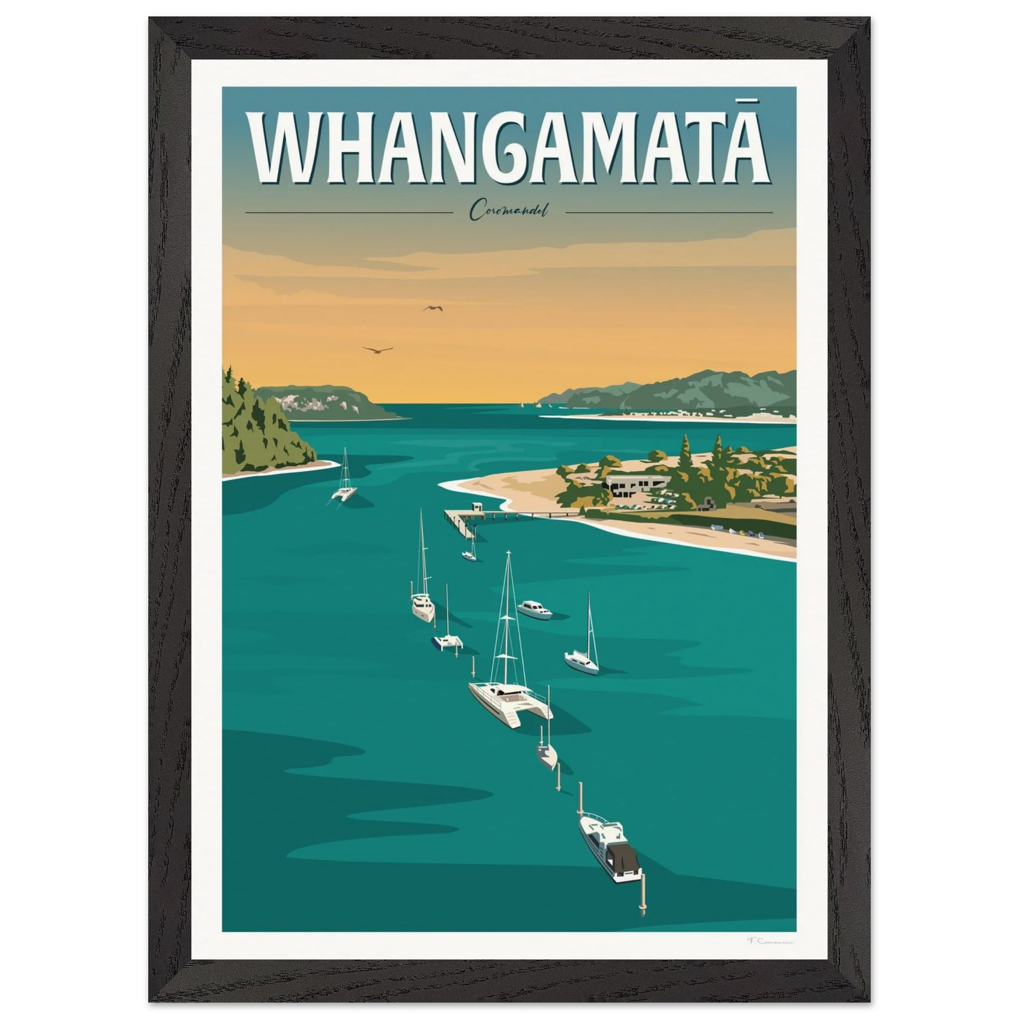 Whangamata Harbour Travel Poster, New Zealand