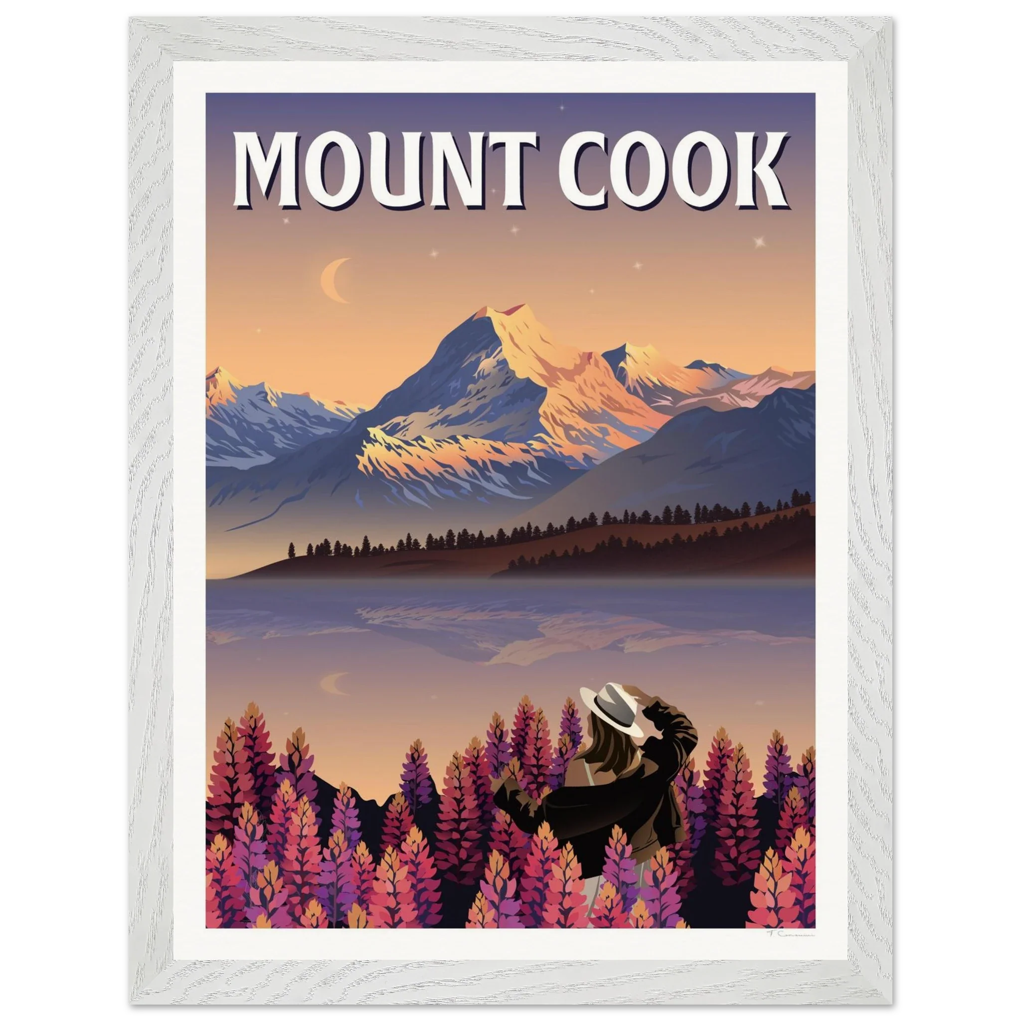 Mount Cook Lupins Travel Poster - Canterbury, New Zealand