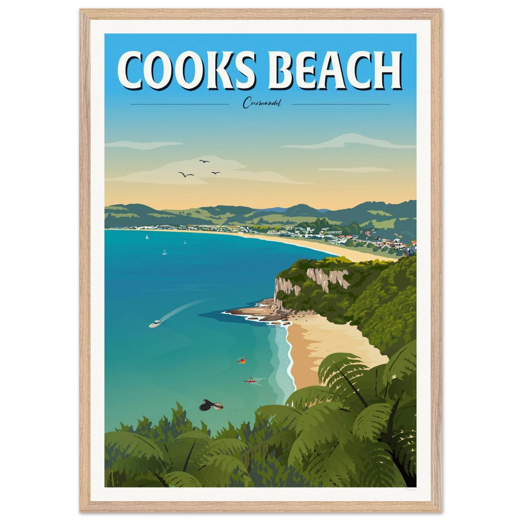 Cooks Beach, Coromandel New Zealand Travel Poster