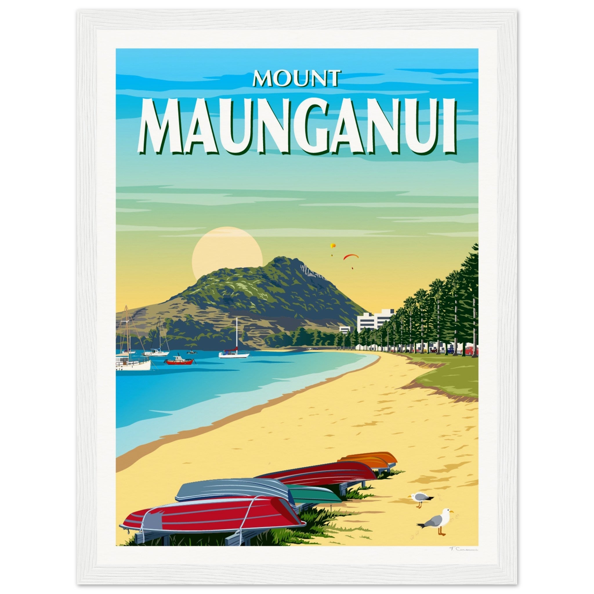Mt Maunganui from Pilot Bay  New Zealand Travel Poster