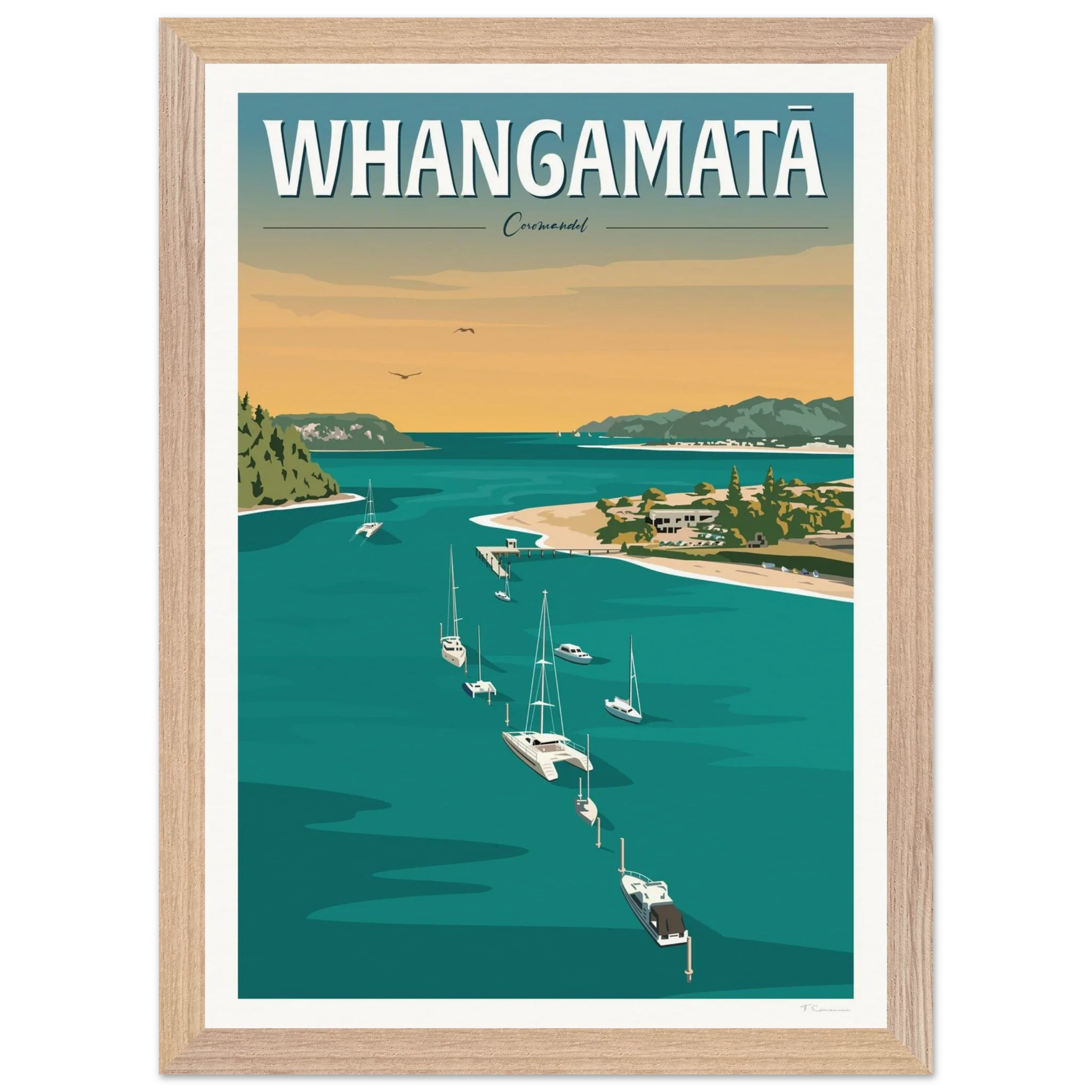 Whangamata Harbour Travel Poster, New Zealand