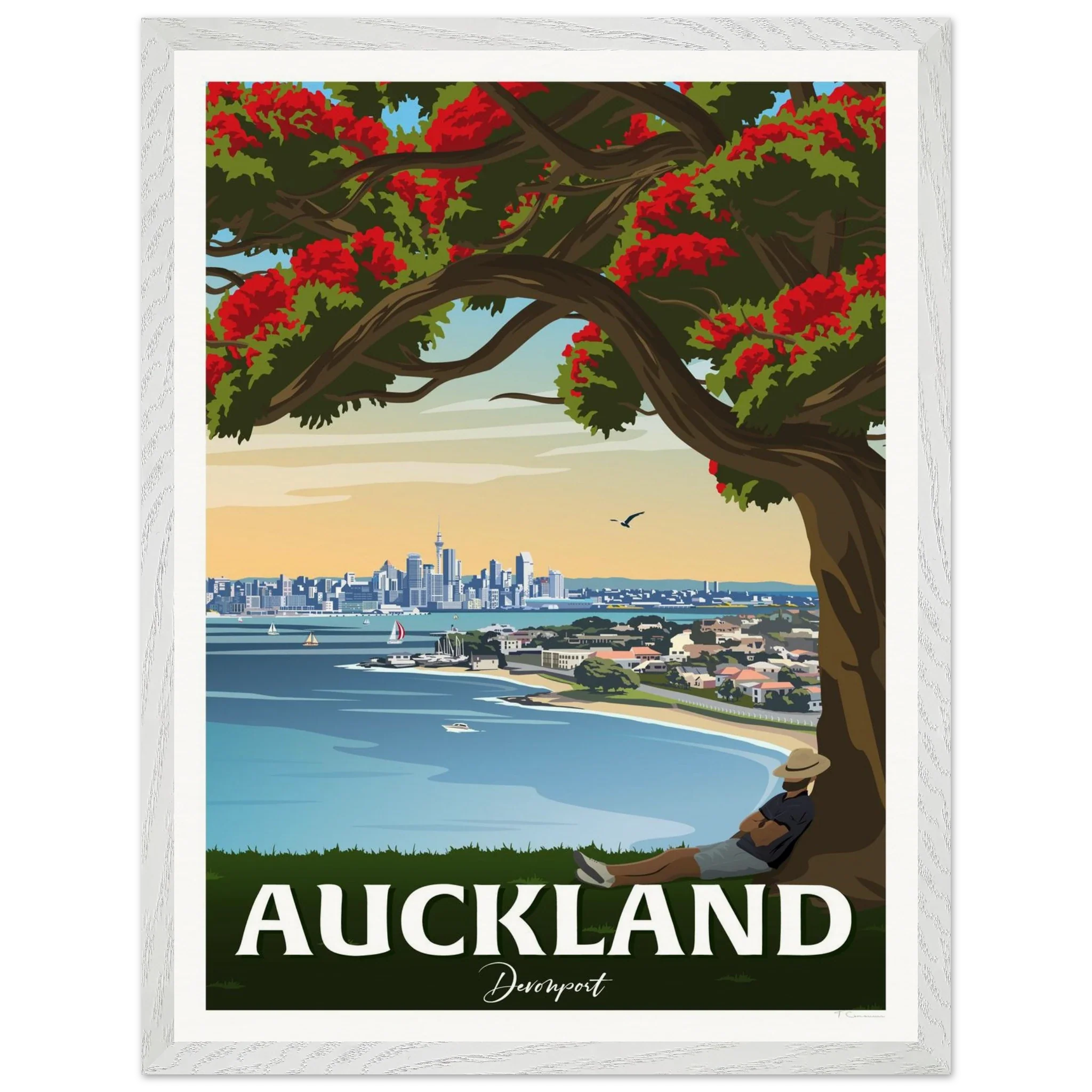 Auckland from Northhead New Zealand Travel Poster