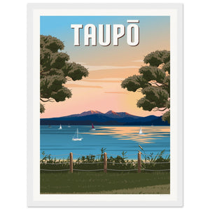 Taupō Sunset Peaks Travel Poster of New Zealand