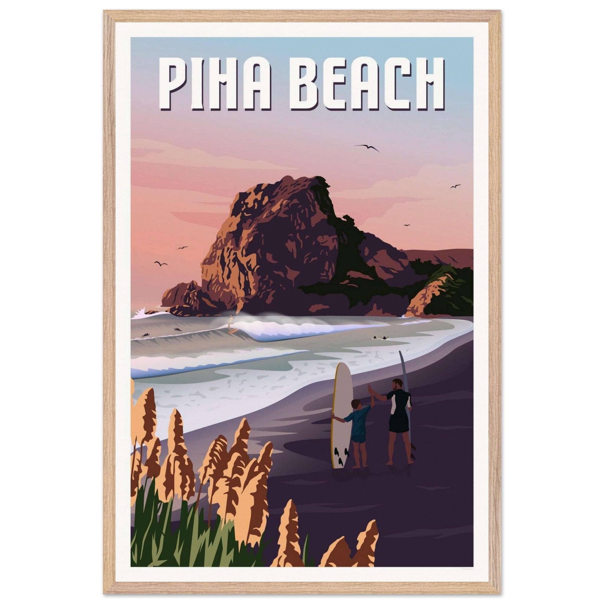 Piha Surf Travel Poster of New Zealand