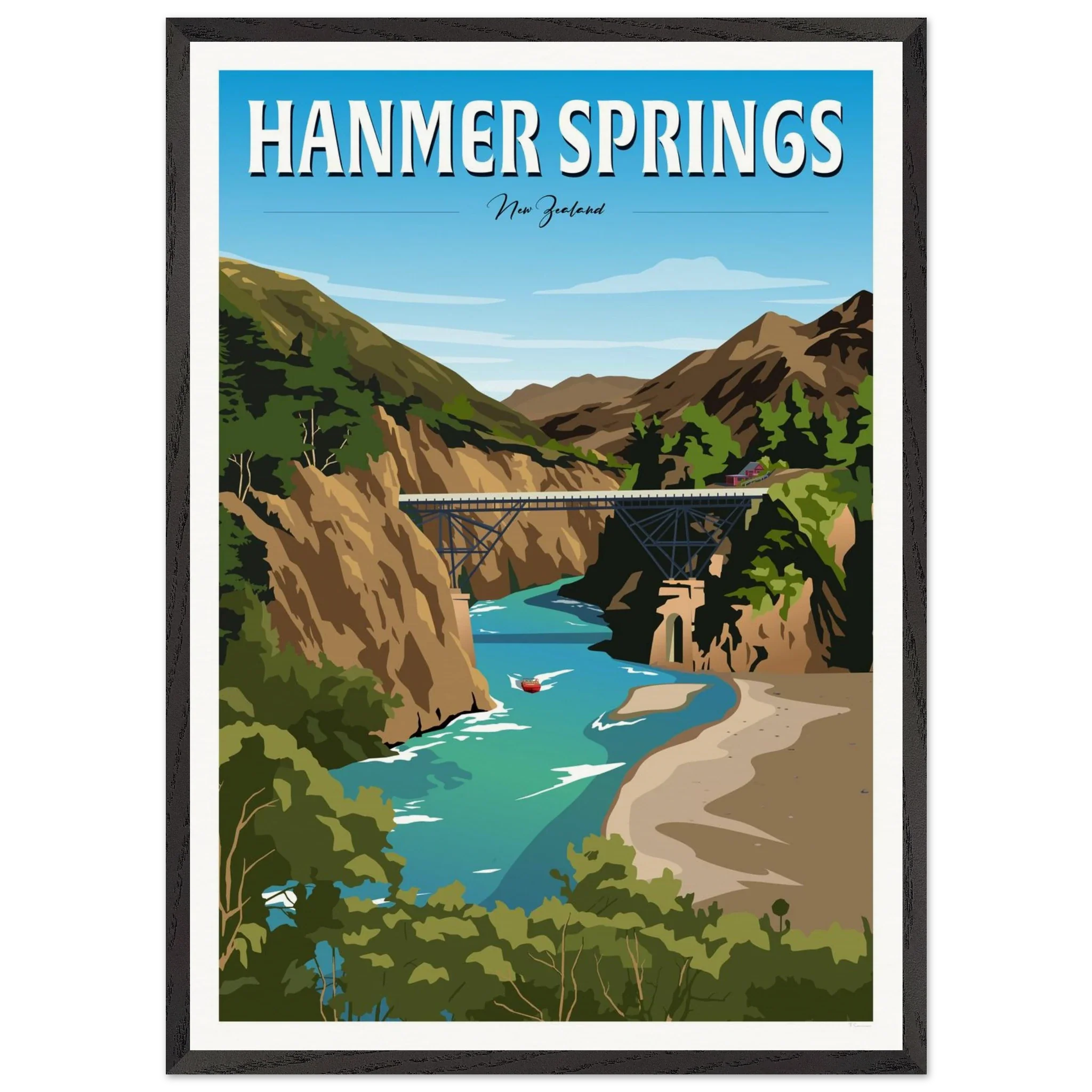 Hanmer Springs Summer Day Travel Poster, New Zealand
