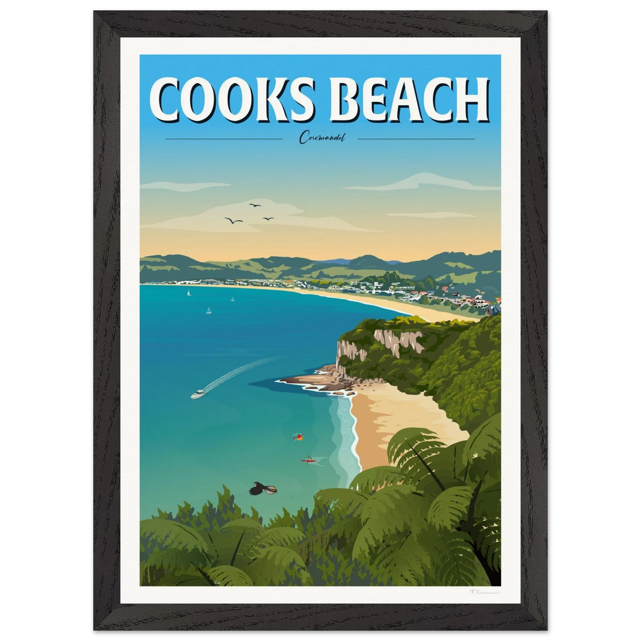 Cooks Beach, Coromandel New Zealand Travel Poster