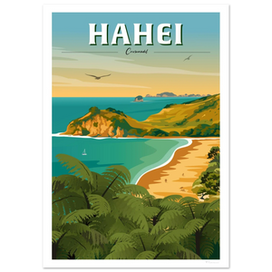 Vintage Travel poster Hahei on the Coromandel Peninsula, New Zealand - Tiffany Consumi - Viva Home - Artevo